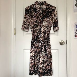 Dreamy Geo Print Shirt Dress Tie Waist Collared Size M